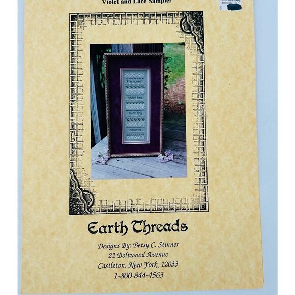 EARTH THREADS Violet and Lace Sampler Cross Stitch Embroidery Pattern - Picture 1 of 8
